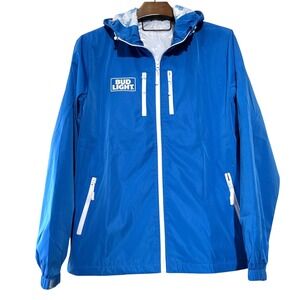 BUD LIGHT Blue Stormwall Windbreaker WBFZ101 Waterproof Hood Zip Pockets 2XL XXL